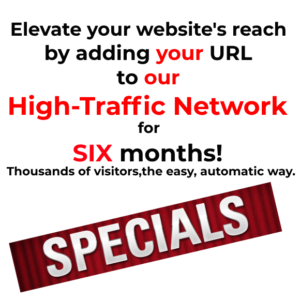 Unlock 6 Months of Website Visitors! 🌐🚀 Elevate your website's reach by adding your URL to our high-traffic network for TWO months! Thousands of visitors, the easy, automatic way.